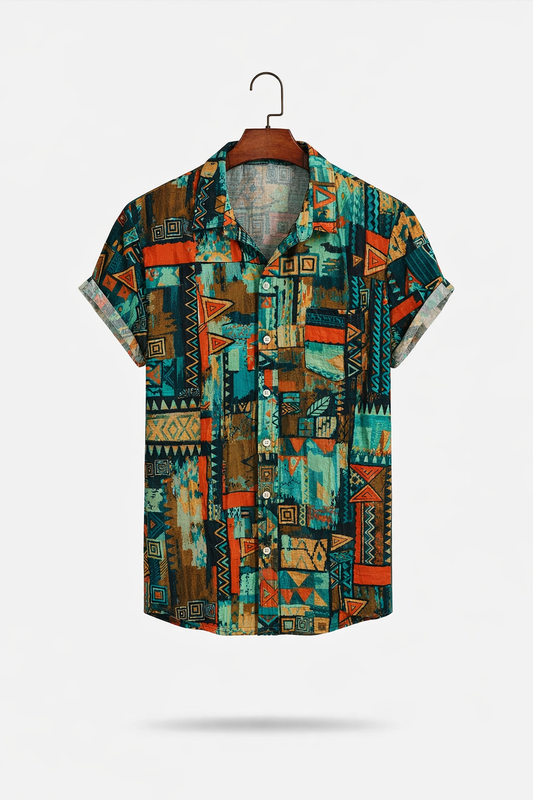 Overhemd met knopen en korte mouwen, geometrische tribal-print