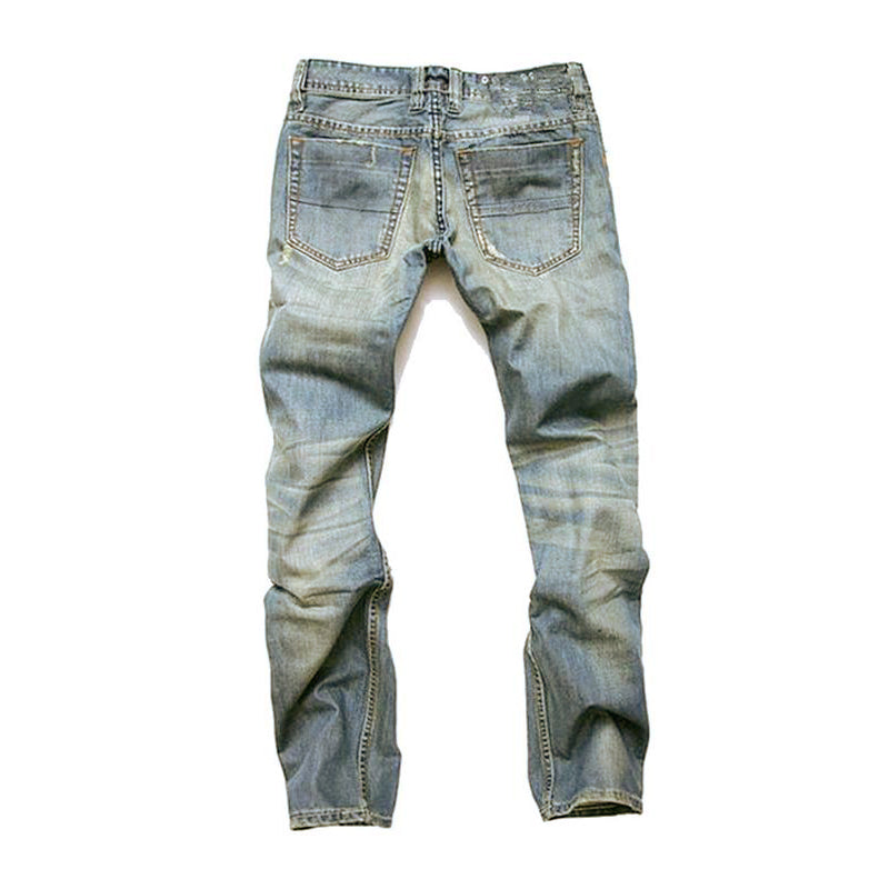 Men’s Distressed Denim Jeans With Straight Fit Button Fly And Worn Texture