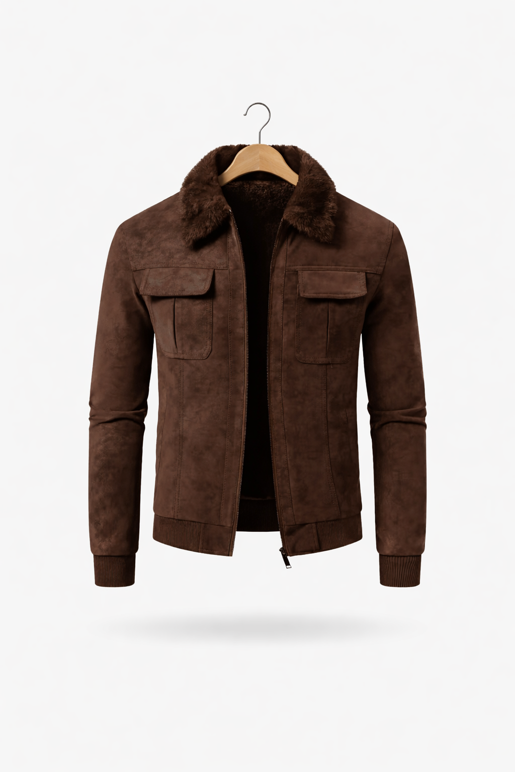 Men’s Structured Zip Front Jacket with Textured Outer Shell Faux Fur Style