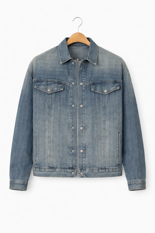Men’s Faded Blue Denim Jacket for Street Wear