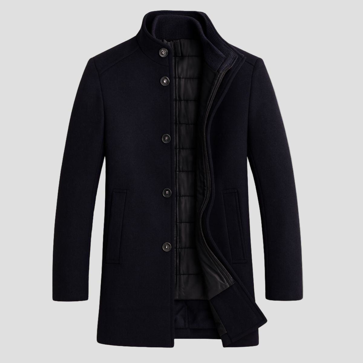 Men’s Wool Stand Collar City Jacket with Quilted Inner Layer