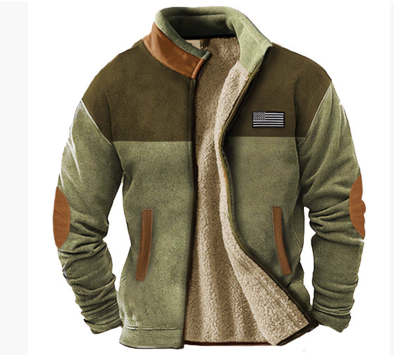 Men’s Fleece-Lined Zip Jacket With Patterned Sleeves