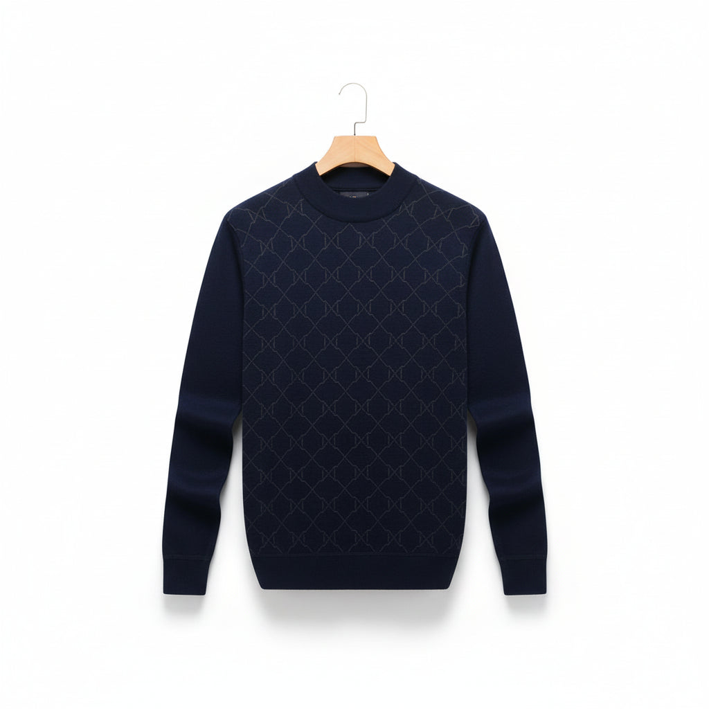 Men’s Dark Knit Long Sleeve Sweater With Geometric Pattern