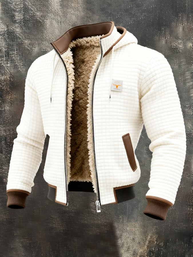 Men’s Quilted Coated Textile Jacket with Shearling Style Inner Lining