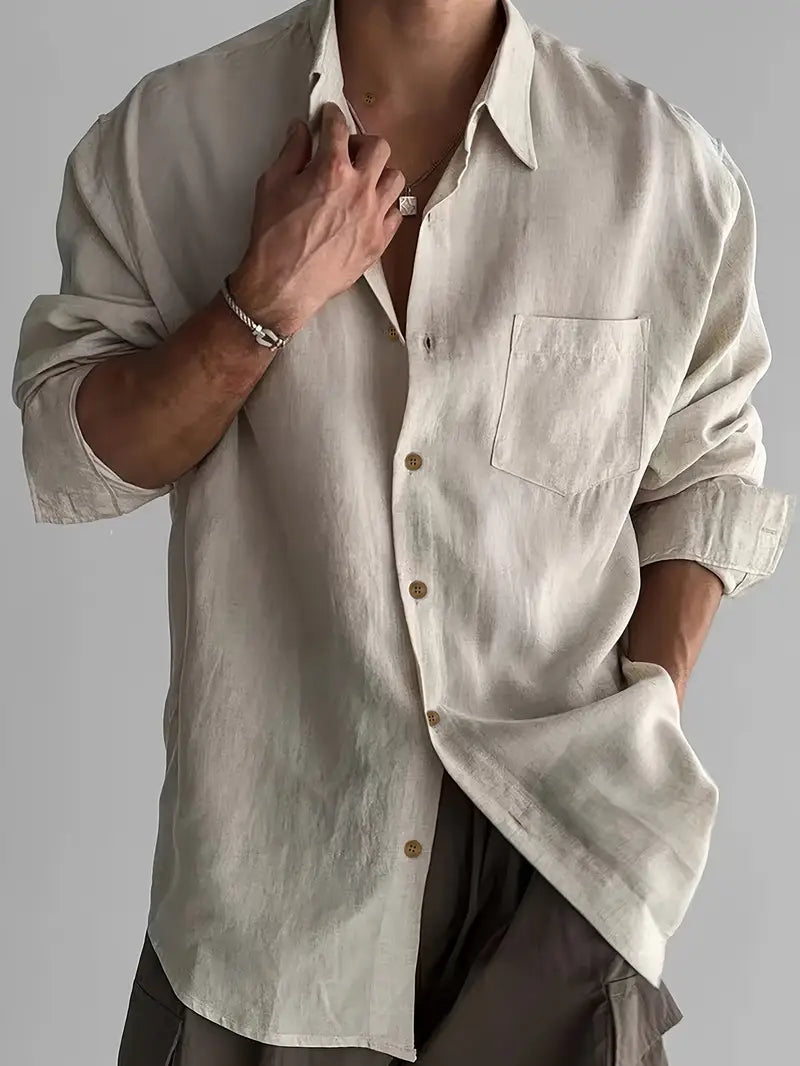 Relaxed Long Sleeve Button Up Shirt for Men