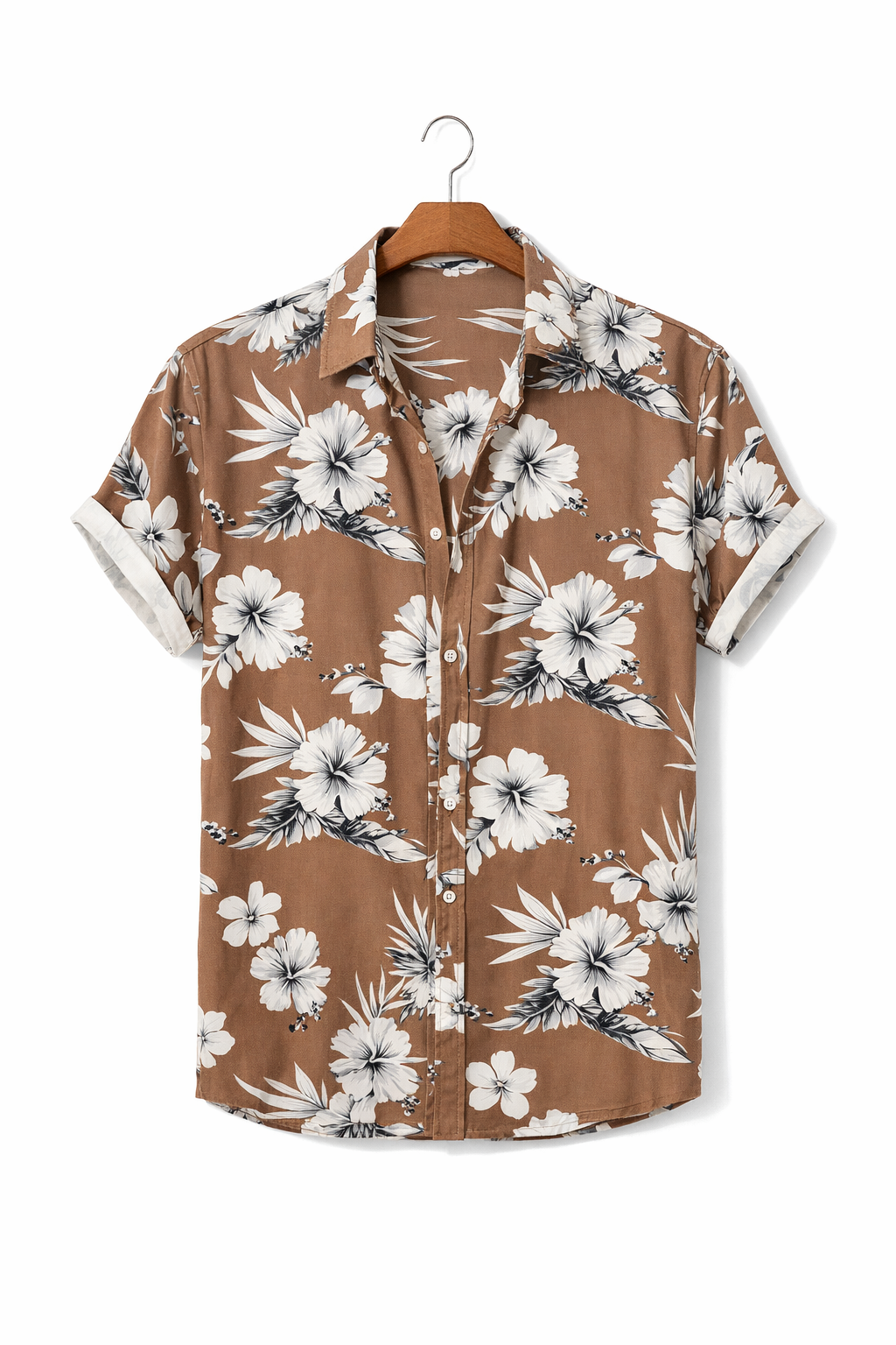 Monochrome Floral Print Short Sleeve Button Shirt