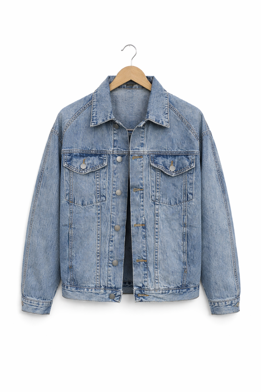 Men’s Button Front Blue Denim Jacket for Street Wear