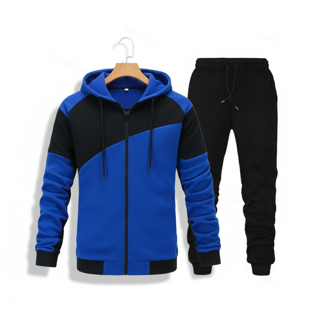 Men's Casual Trendy Patchwork Sports Hoodie Set