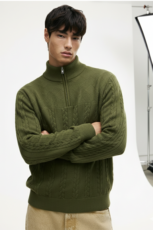 Half-Zip Turtle Neck Sweatshirt | Logan – Army Green