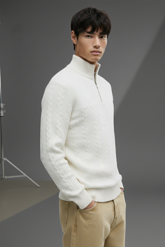 Half-Zip Turtle Neck Sweatshirt | Aiden – Snow White