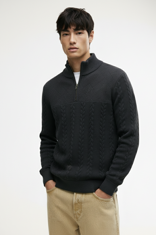 Half-Zip Turtle Neck Sweatshirt | Jacob – Ink Black