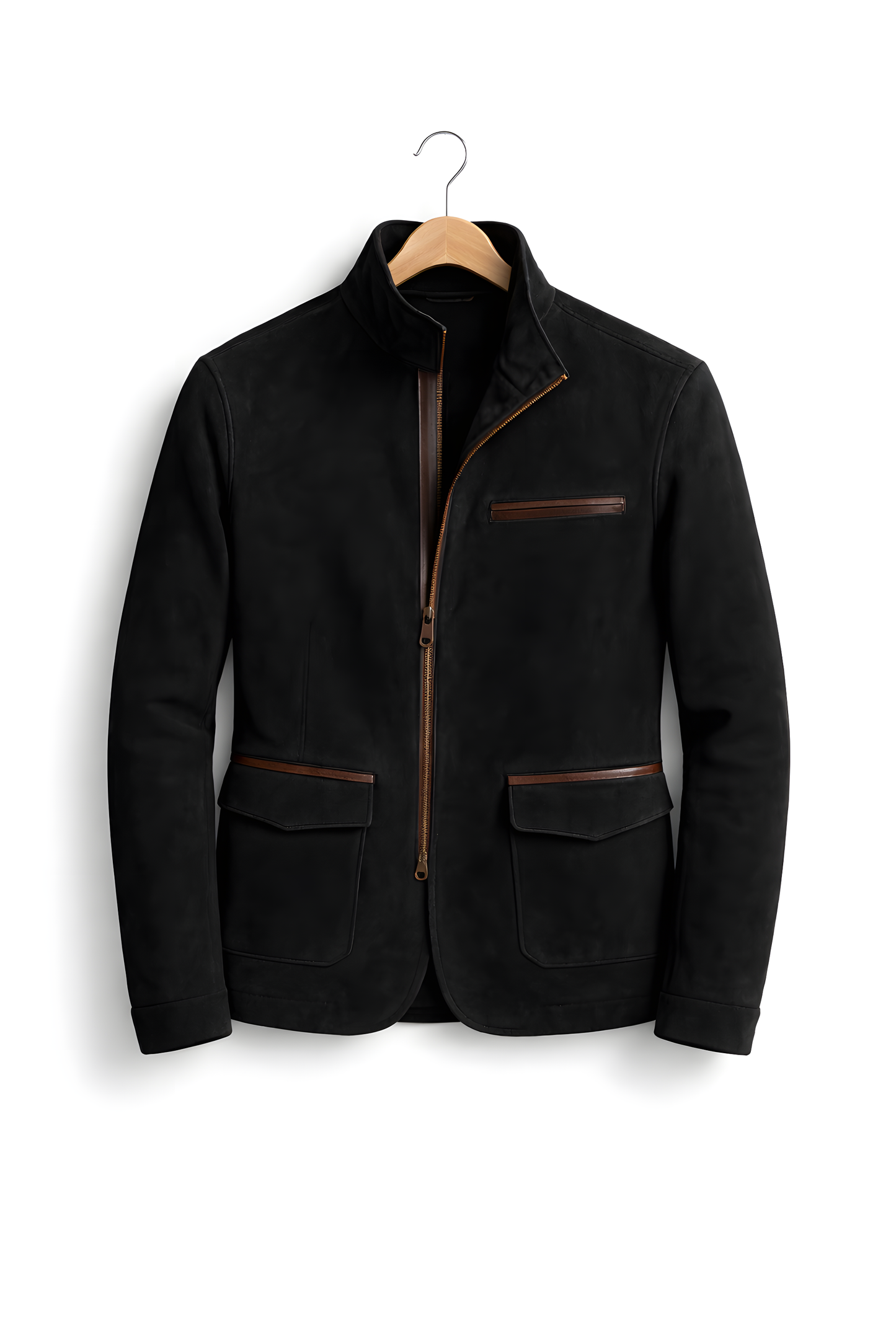 Suede Stand Collar Utility Jacket