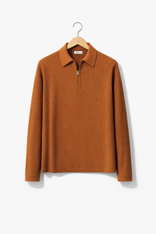 Waffle Knit Half-Zip Collared Sweater