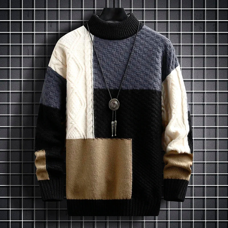 Panel Block Knit Crew Sweater