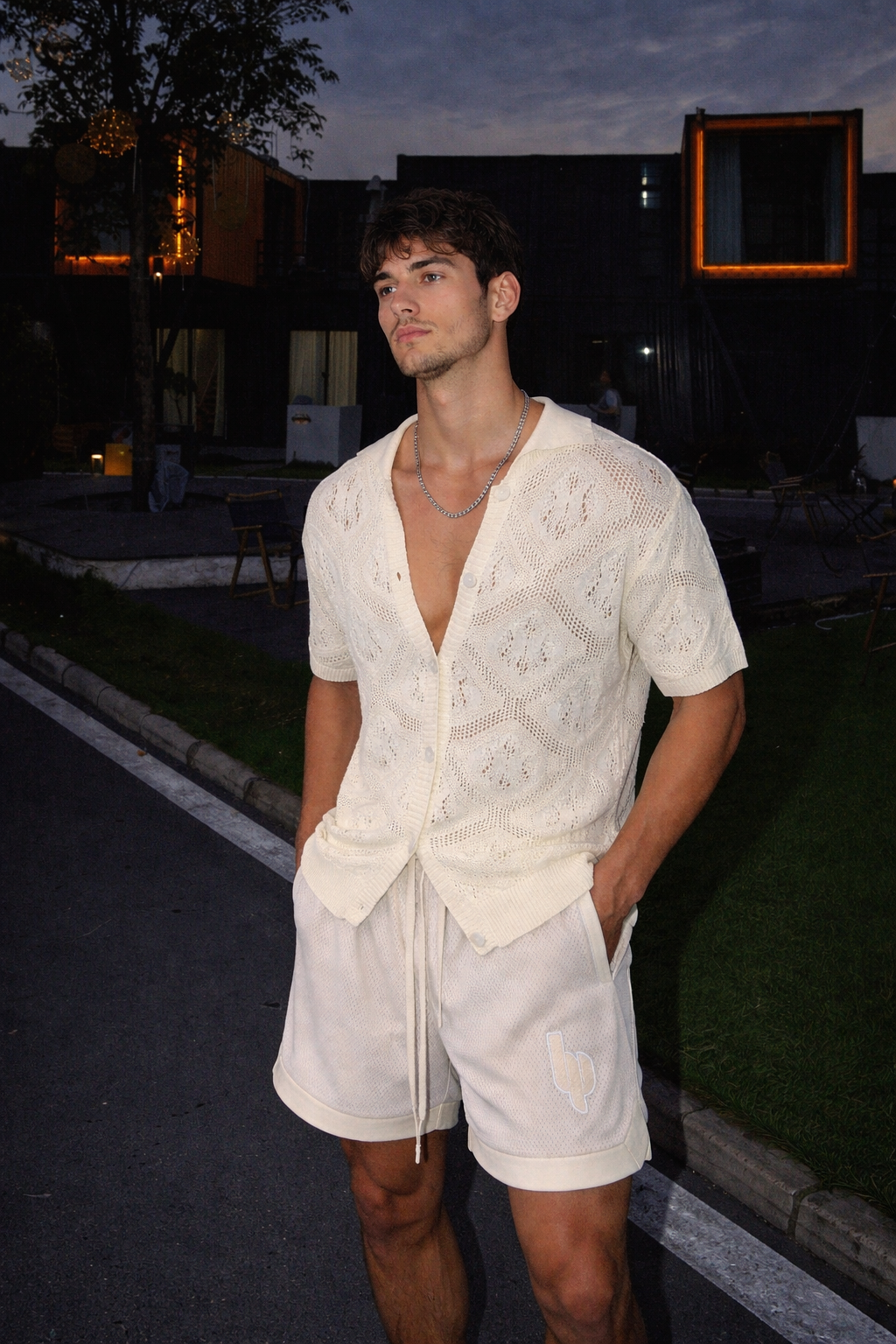 Coastal Prism Crochet Button Shirt