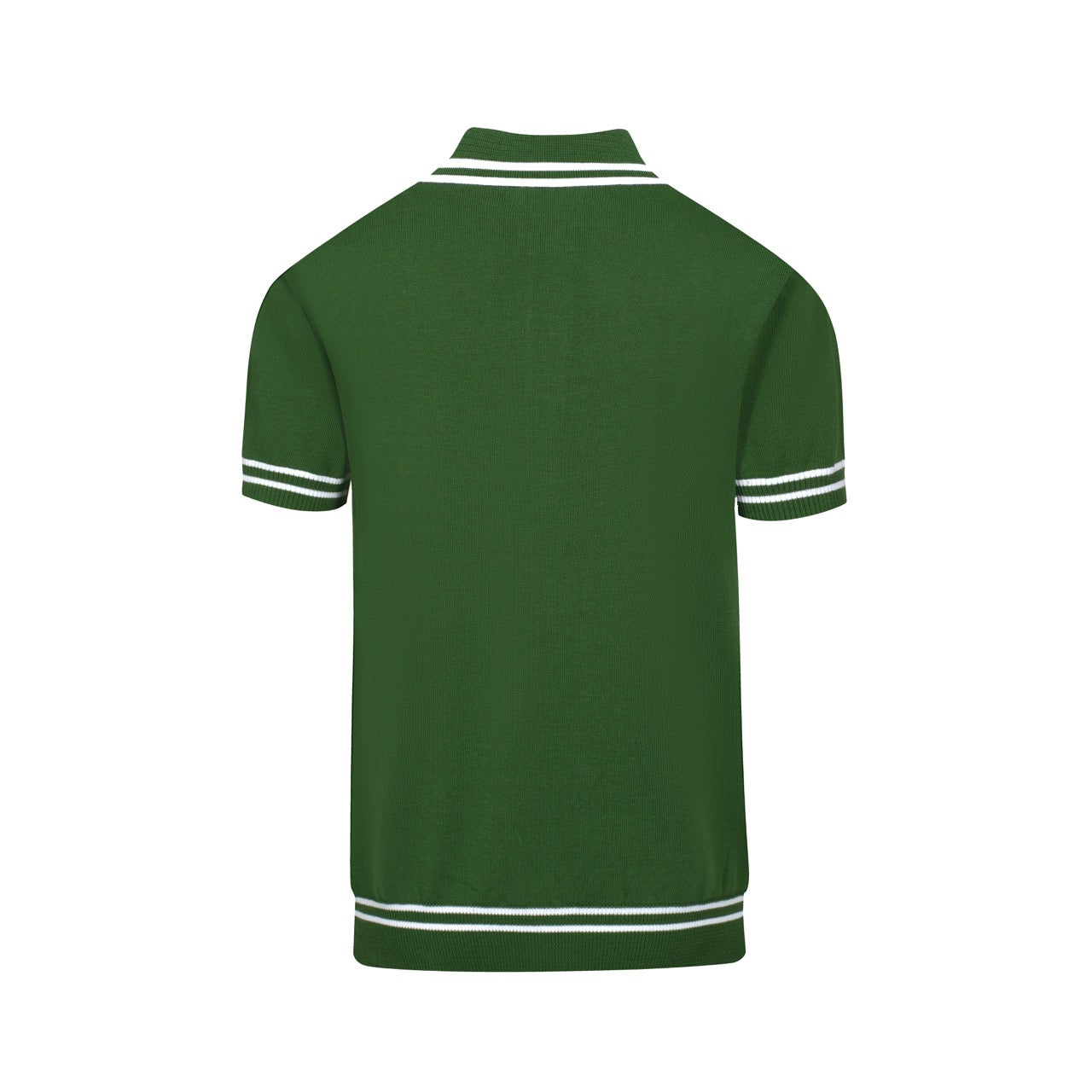 Men’s Green Knitted Polo Shirt With Button Placket Ribbed Collar
