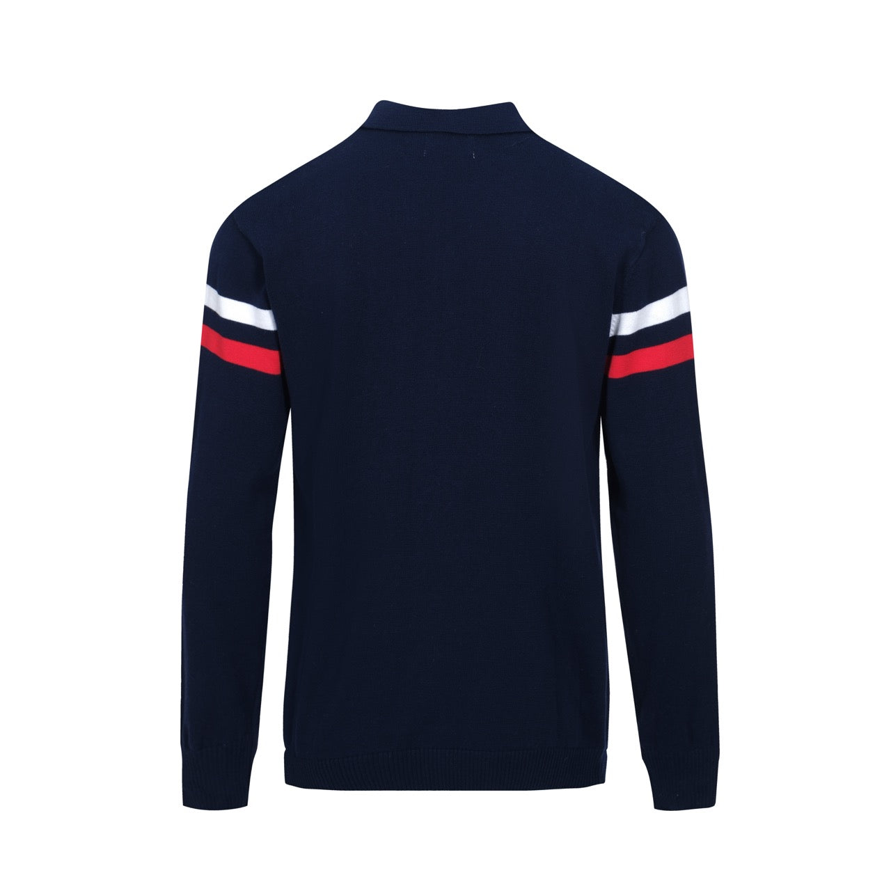 Men’s Navy Knitted Zip Front Long Sleeve Shirt With Contrast Stripe