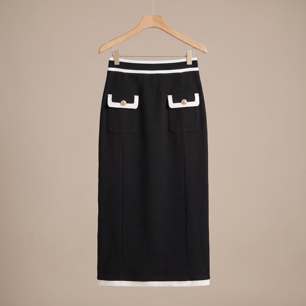 Annelie midi-rok met contrasterende biezen