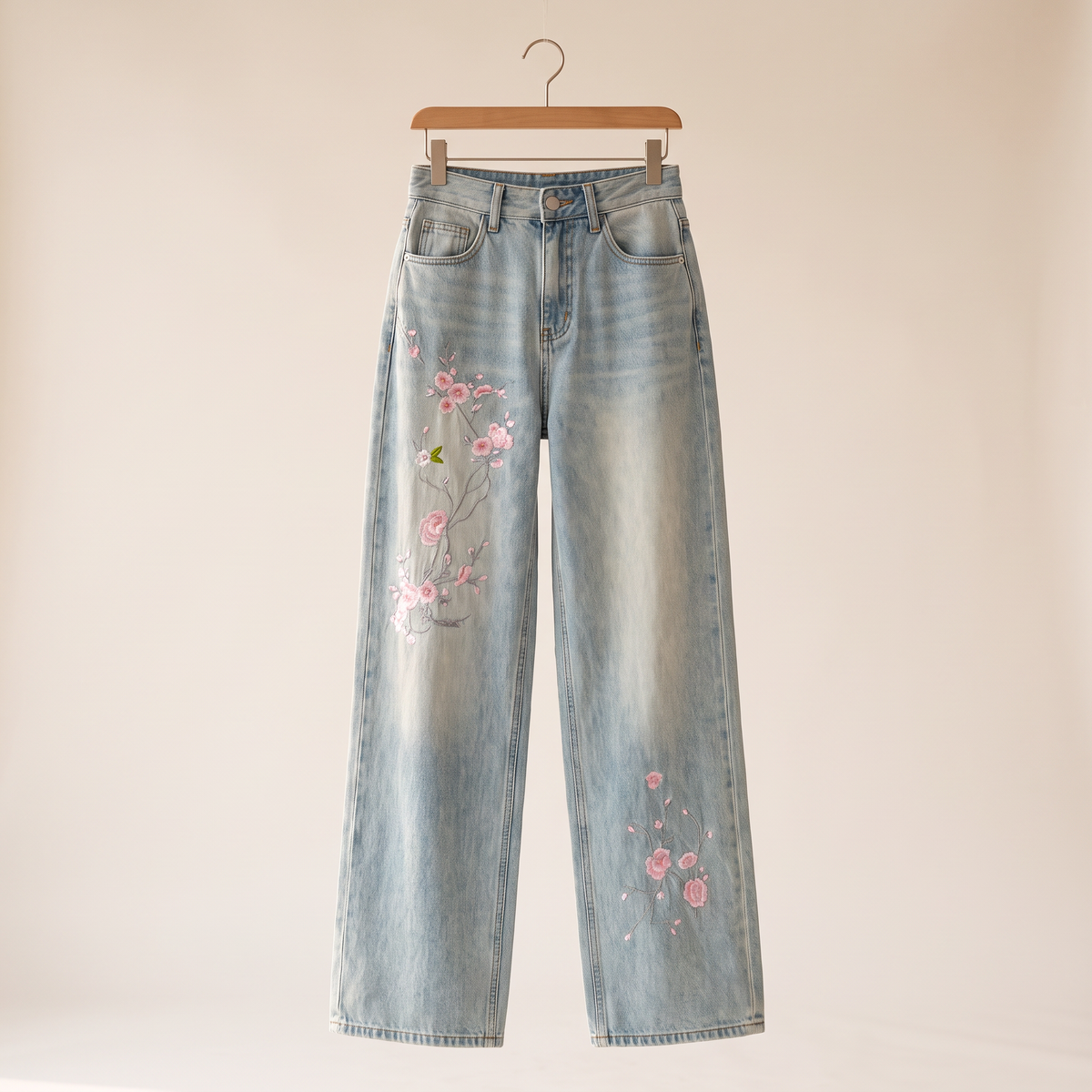 Rosenda jeans met wijde pijpen en bloemenborduursel