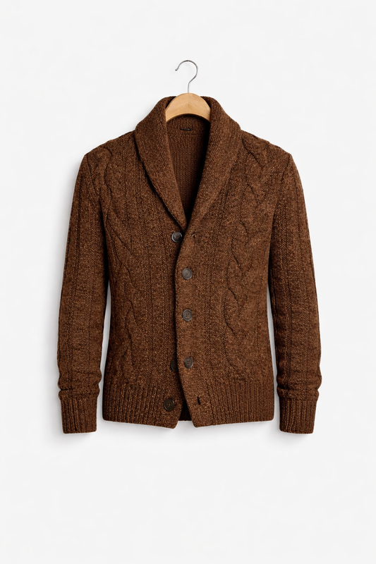 Men’s Shawl Collar Cable Knit Cardigan