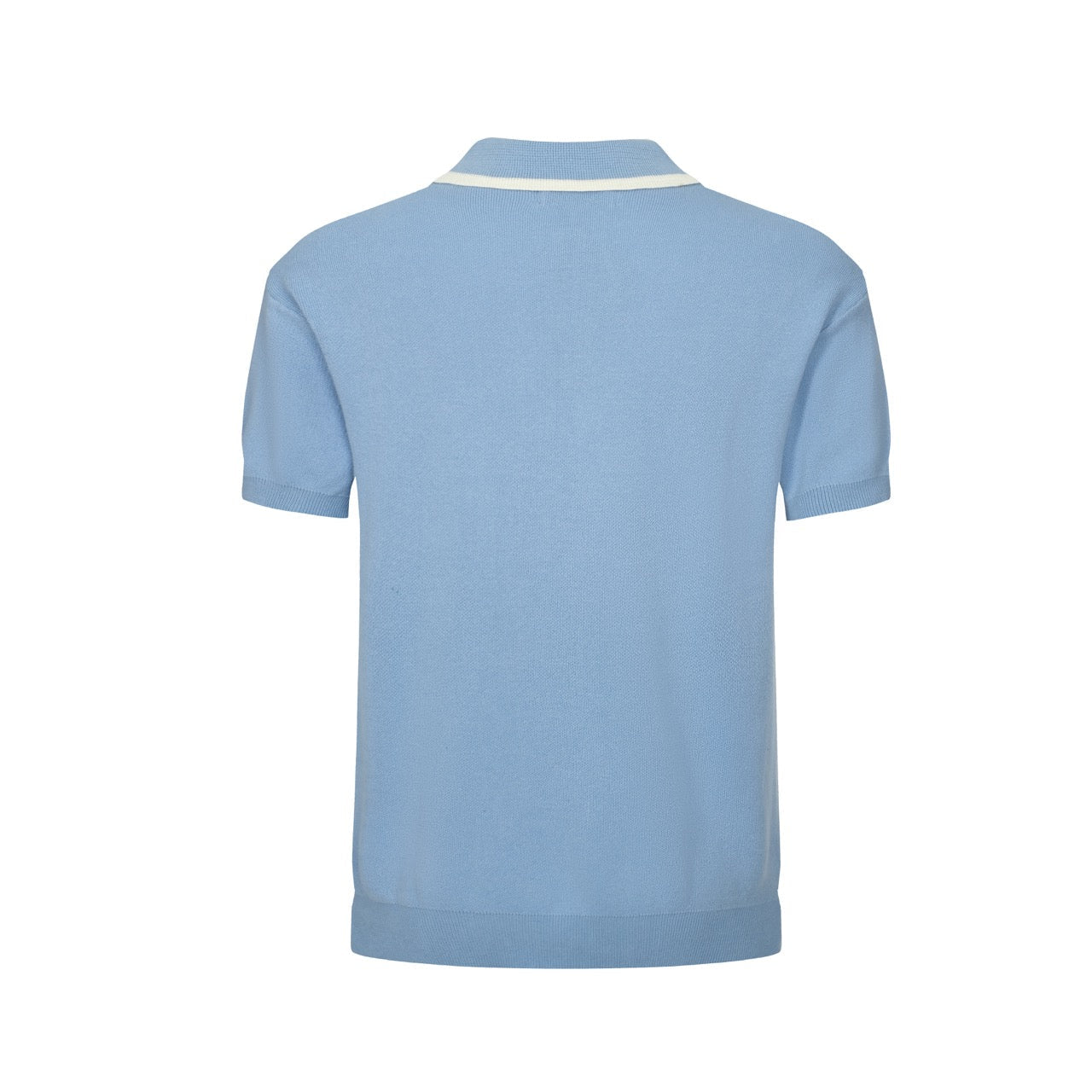Men’s Blue Knit Short Sleeve Polo Shirt With Zip Collar And Geometric Pattern