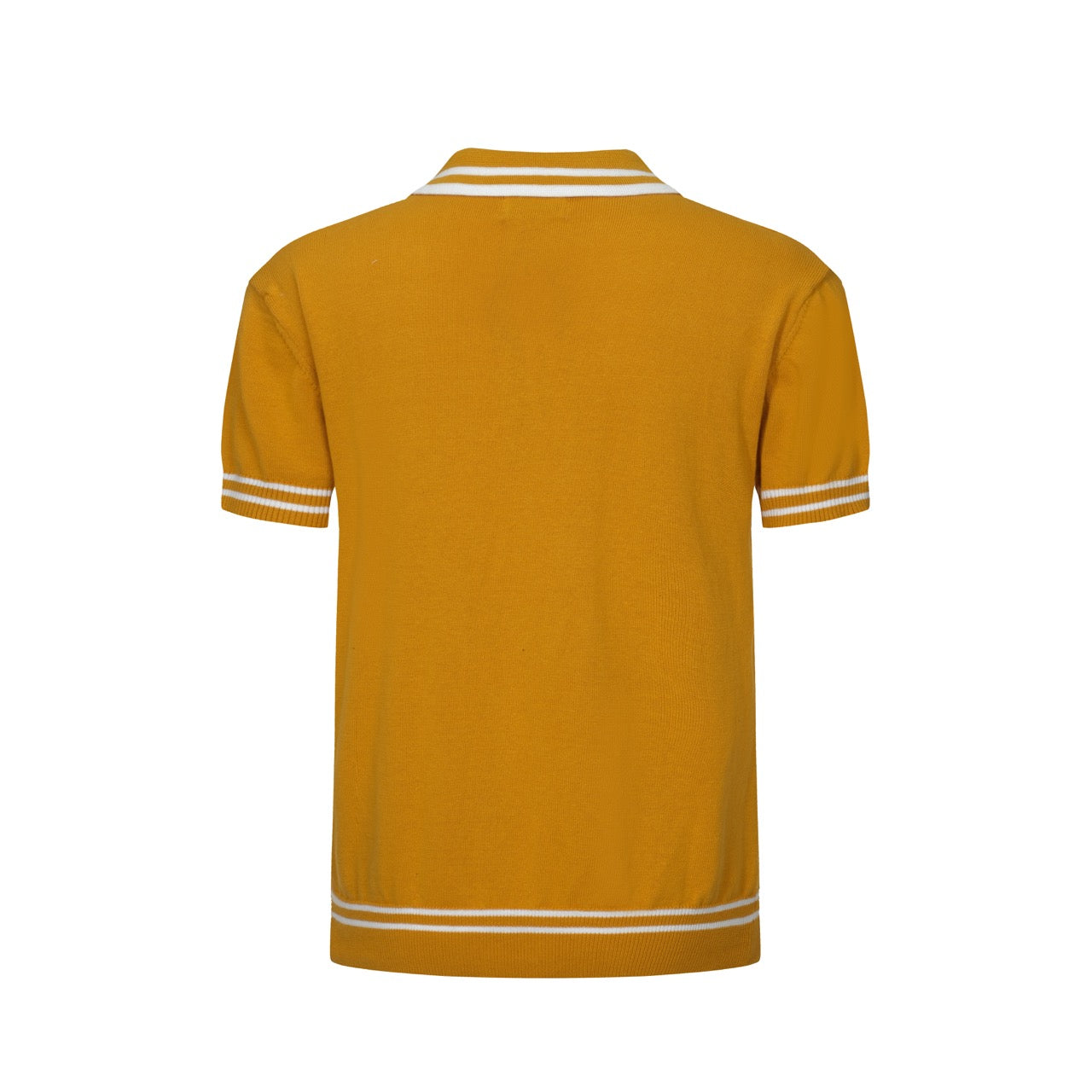 Men’s Mustard Knit Short Sleeve Polo Shirt With Textured Pattern And Contrast Trim