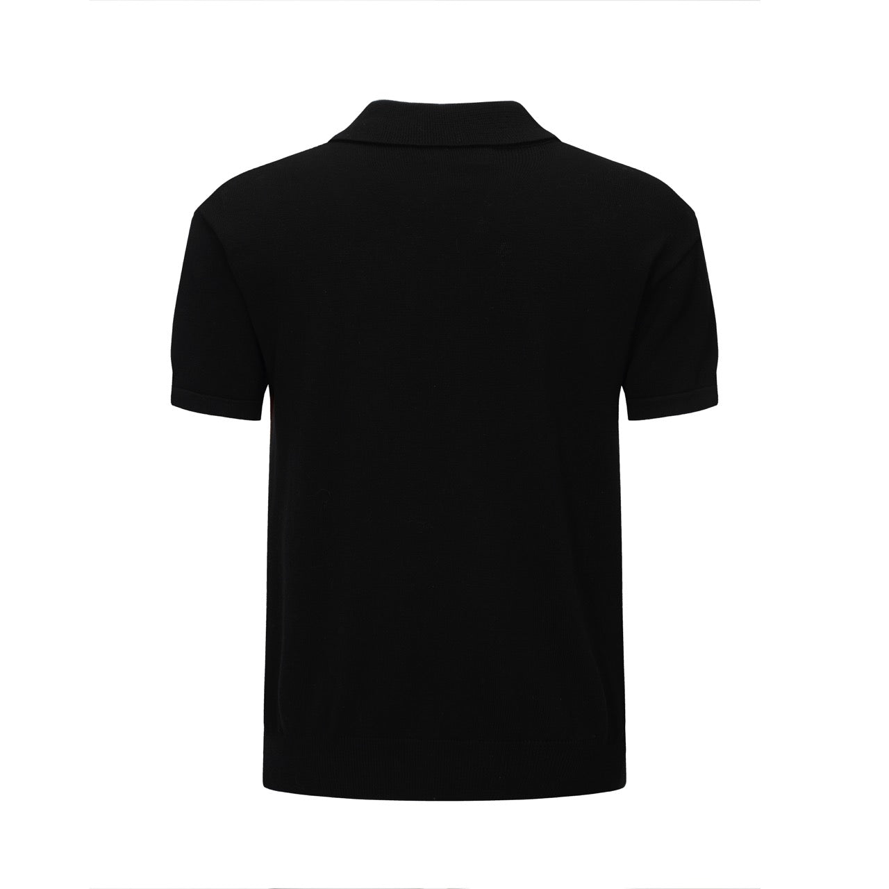 Men’s Black Knit Short Sleeve Polo Shirt With Vertical Stripe Pattern And Zip Collar
