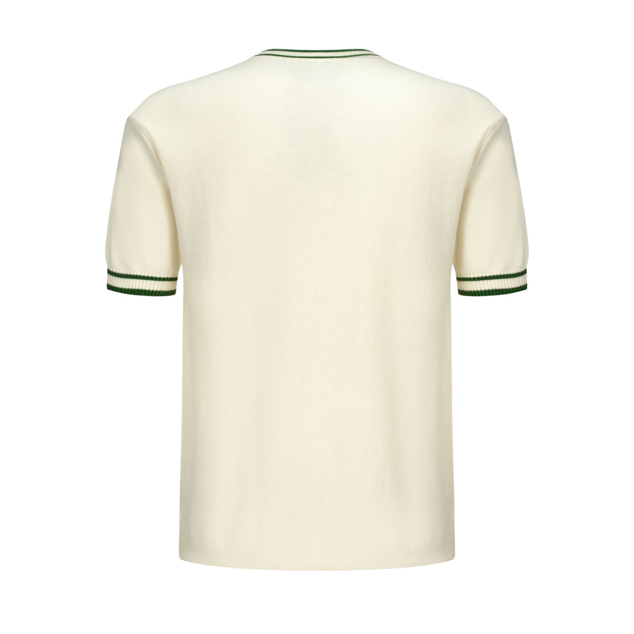 Men’s Cream Knitted Short Sleeve Shirt With Contrast Stripe Detail