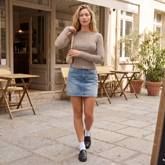 Olivara gestreepte top met boothals