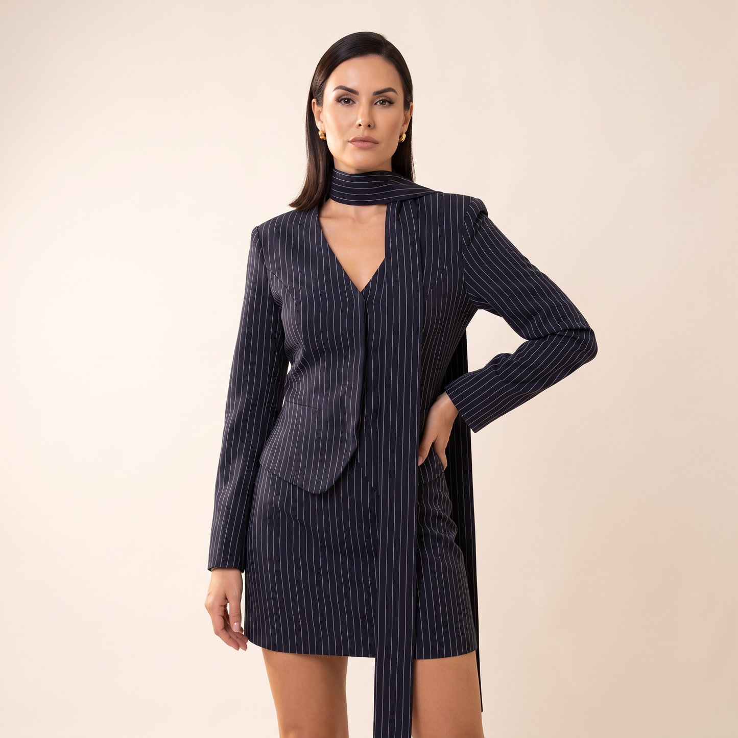Evelina Krijtstreep Blazer- en Minirokset
