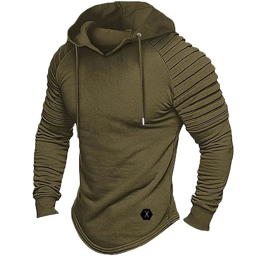 Men’s Long Sleeve Hooded Knit Top With Ribbed Sleeve Panels