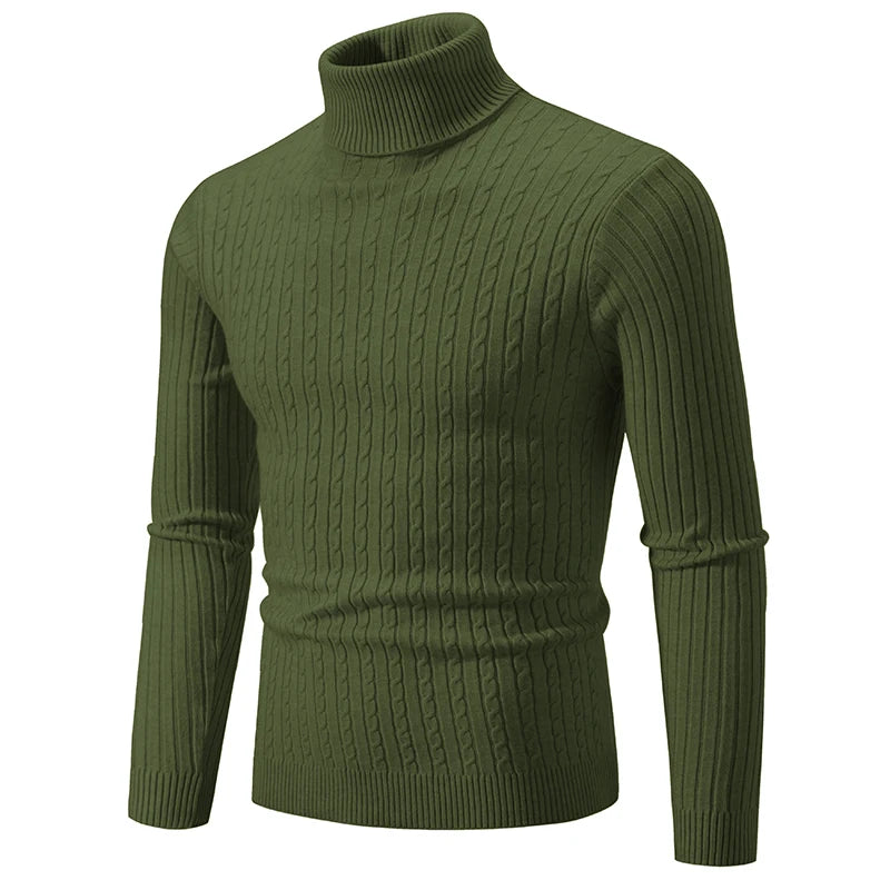 Men’s Cable Knit Turtleneck Long Sleeve Sweater