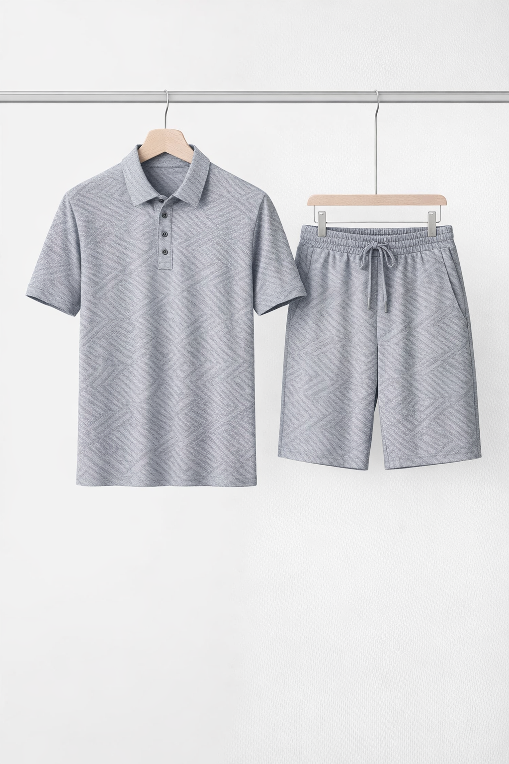 Jacquard Polo and Drawstring Shorts Set