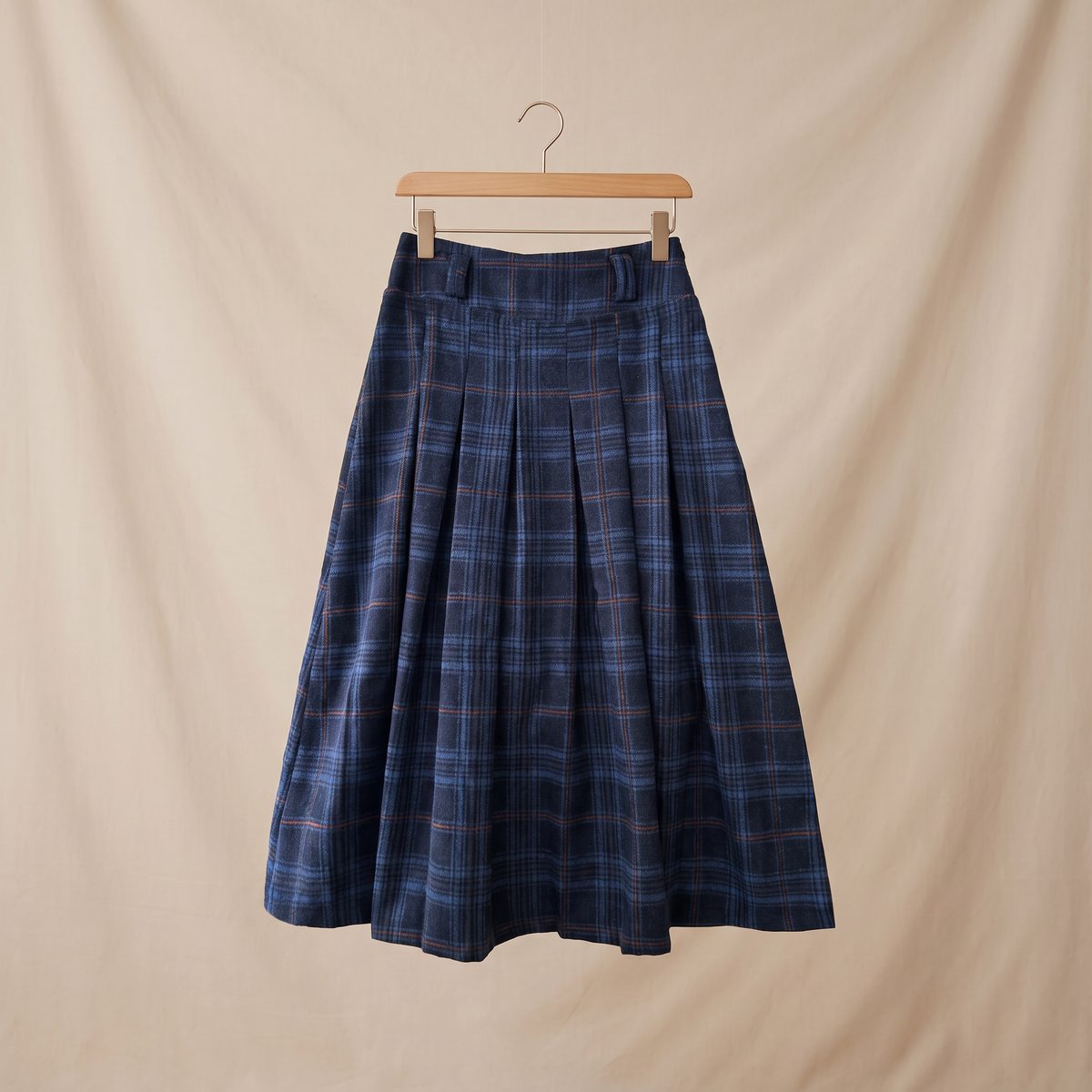 Tivana blauwe geplooide midi-rok met ruitpatroon
