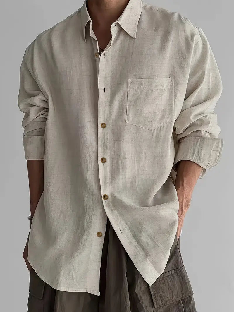 Relaxed Long Sleeve Button Up Shirt for Men