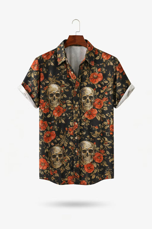 Bloemen en schedels overhemd