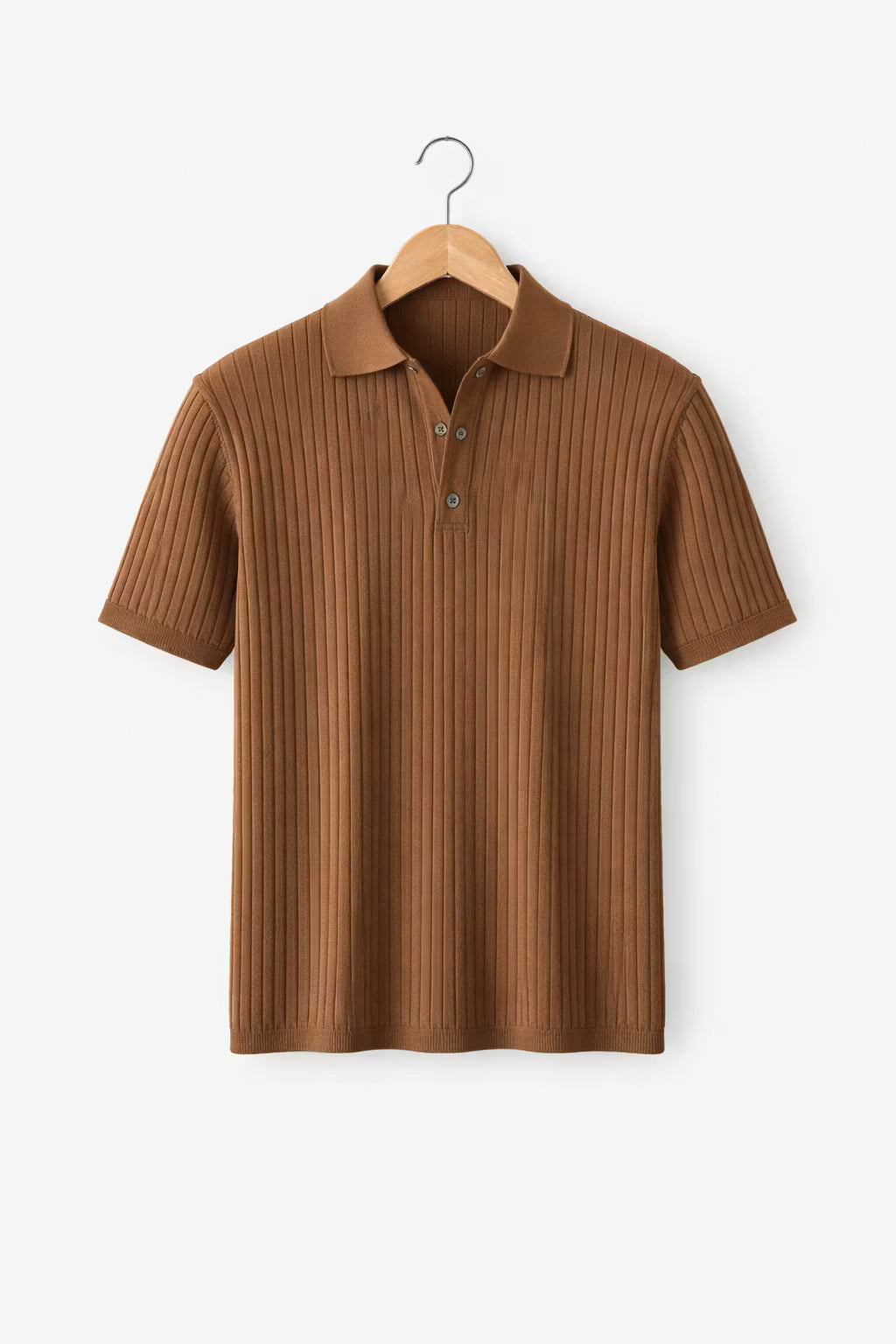 Ribbed Knit Short Sleeve Polo Shirt