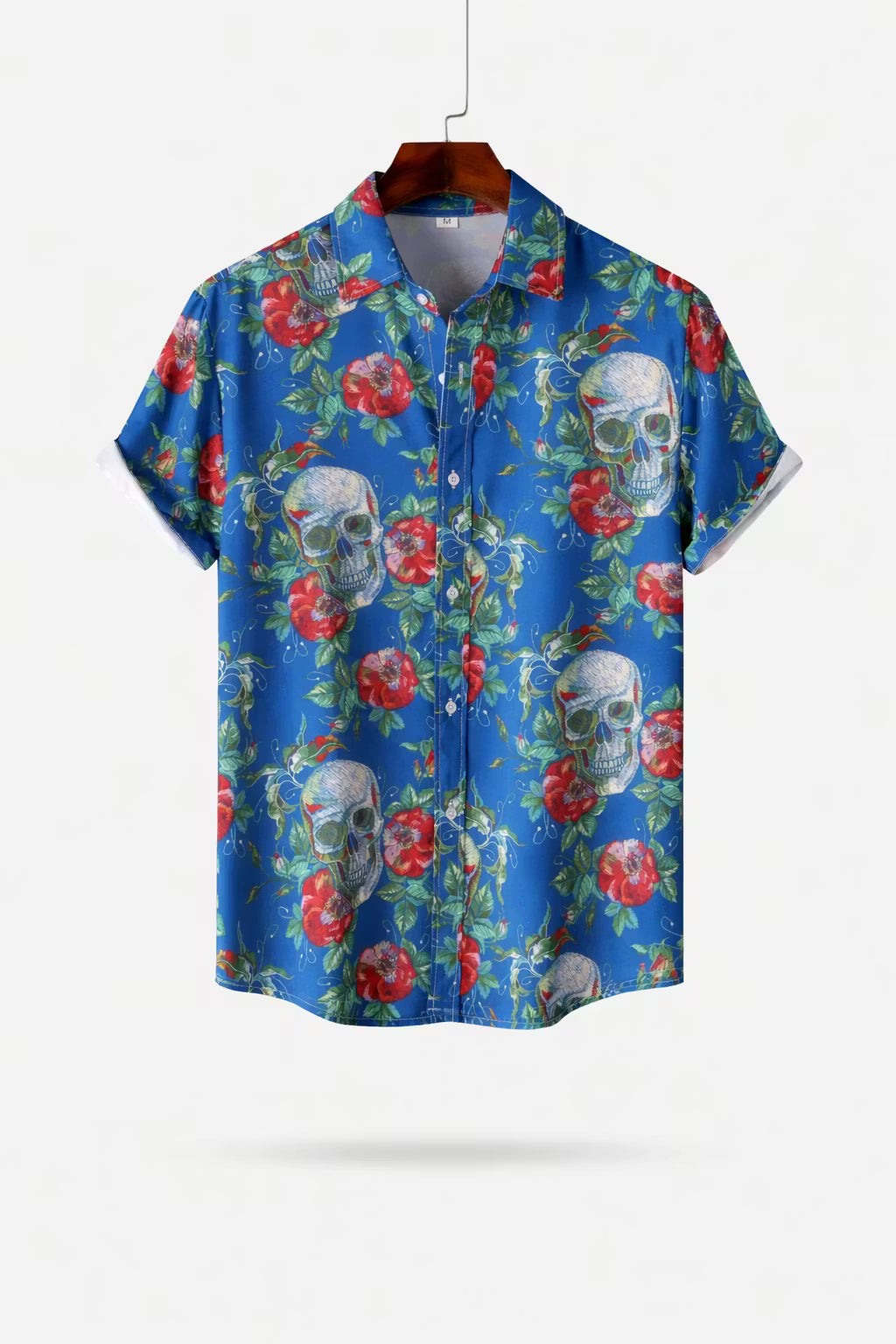 Floral Skull Print Short Sleeve Button Shirt