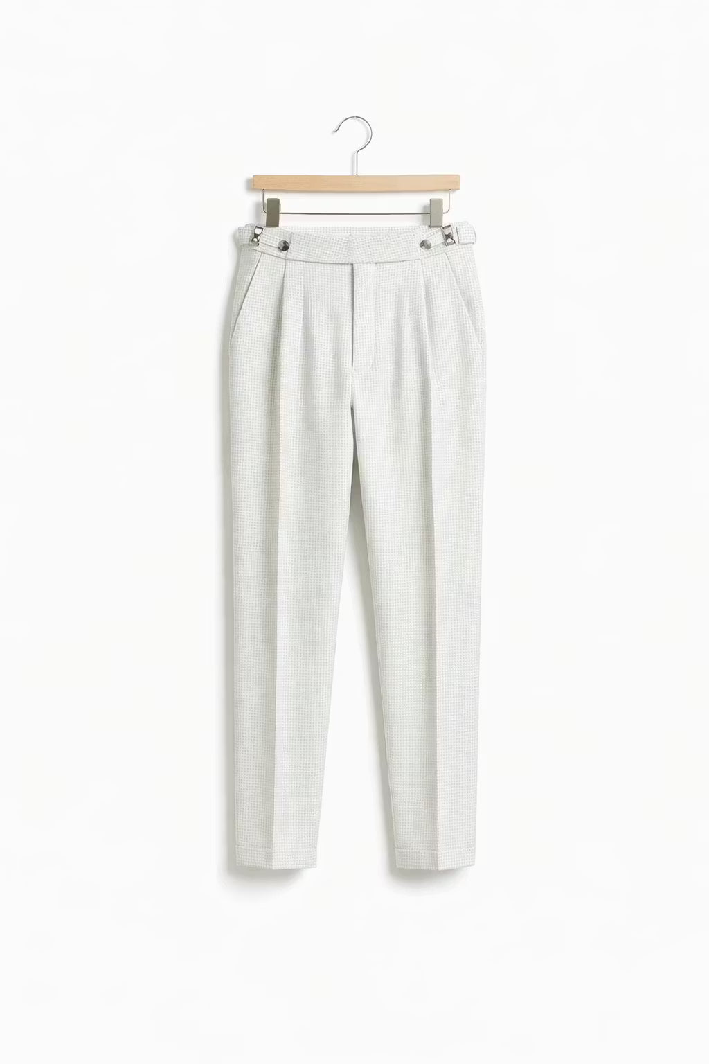 Waffle Texture High-Waist Pleated Trousers