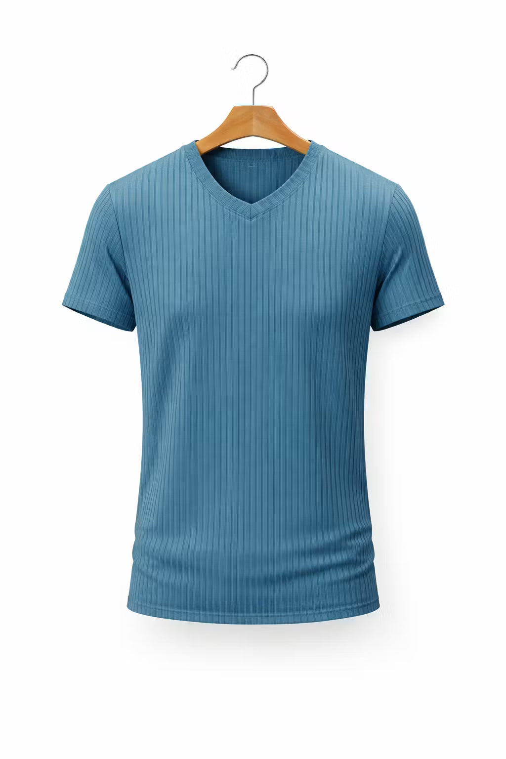 Ribbed Knit V-Neck T-Shirt