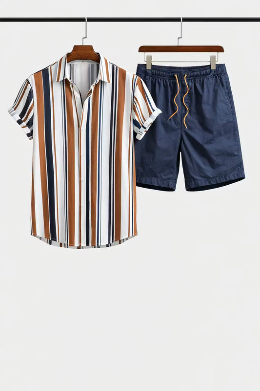 Vertical Stripe Shirt and Shorts Set