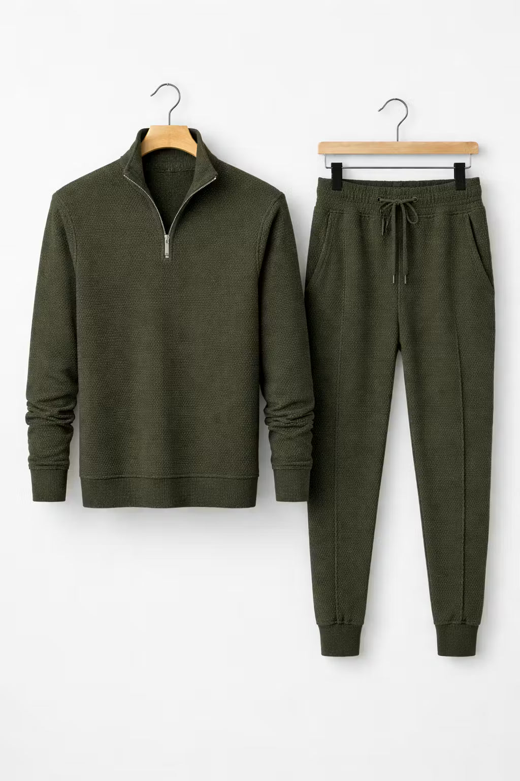 Textured Zip Collar Top and Tapered Trousers Set