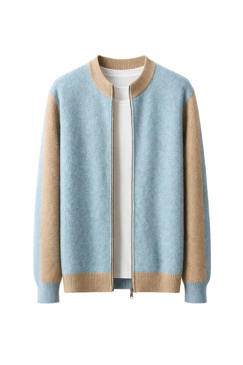 Contrast Trim Zip-Up Knit Cardigan