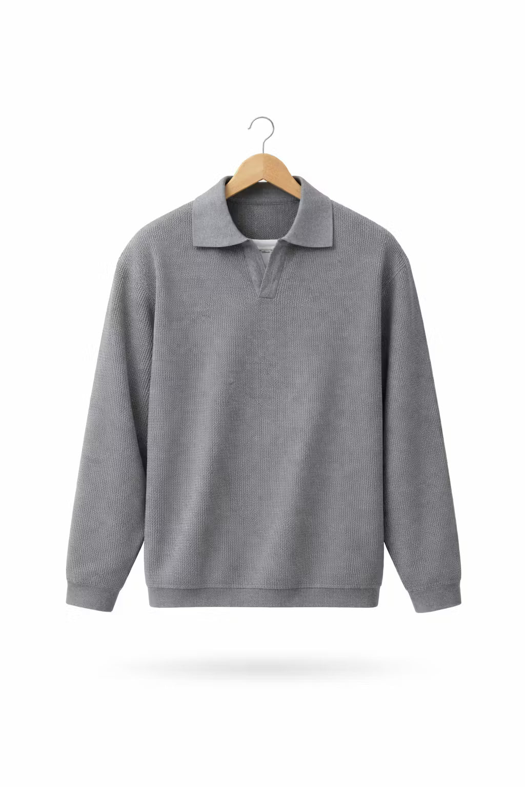 Textured Waffle Knit Johnny Collar Polo Sweater
