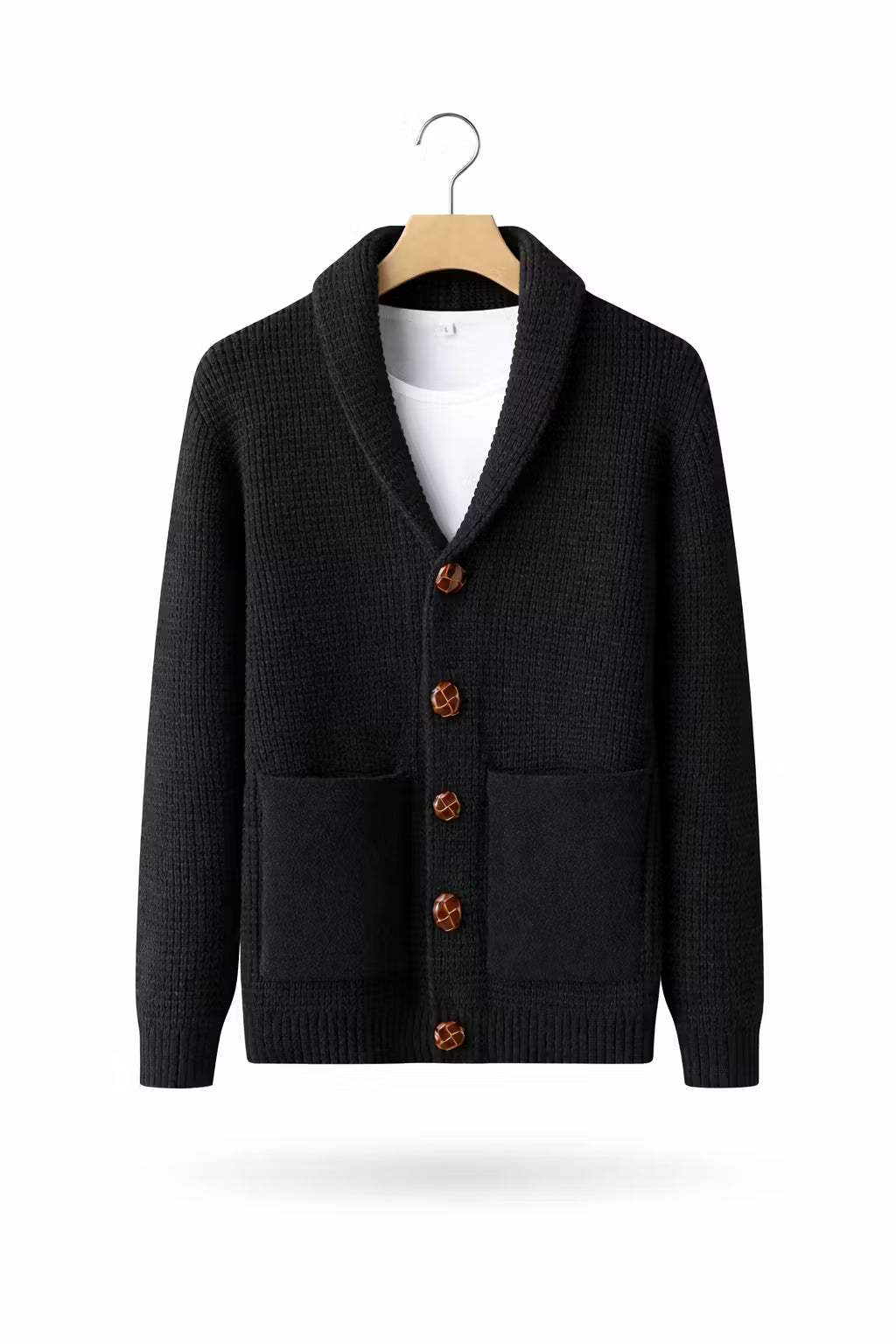 Waffle Knit 5-Button Cardigan
