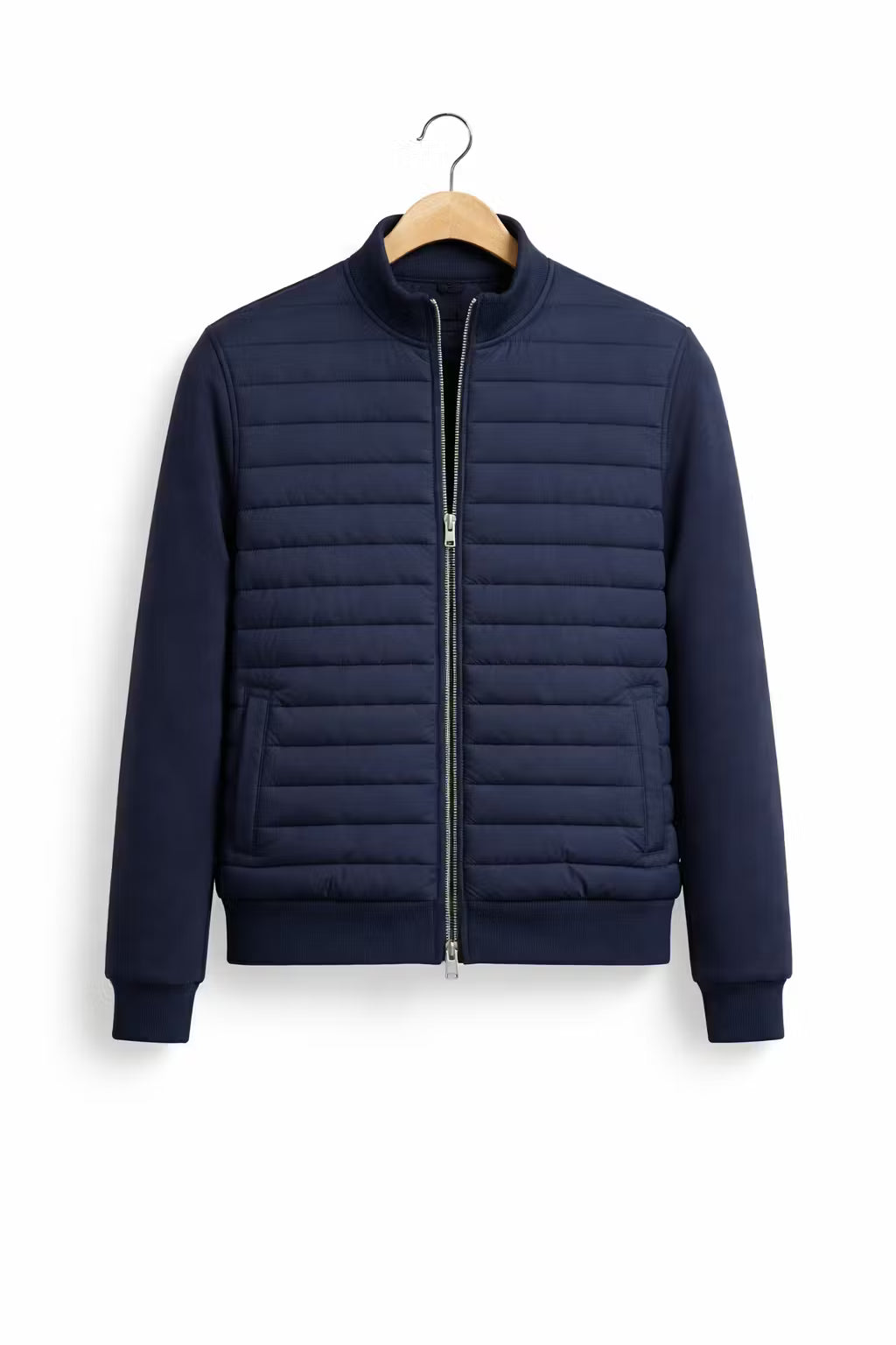 Quilted Stand Collar Zip Jacket with Standard Sleeves