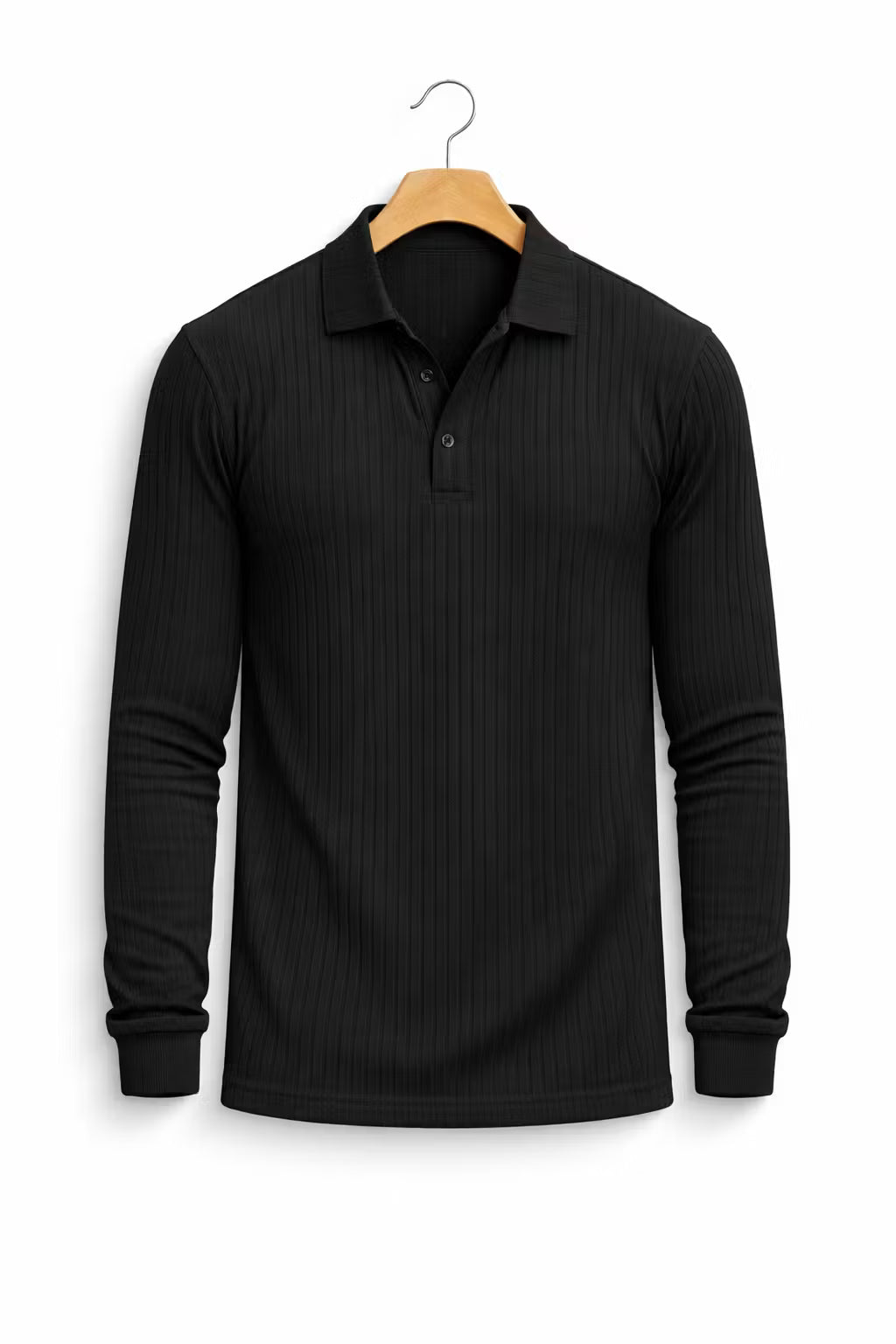 Ribbed Knit Long Sleeve Polo Shirt