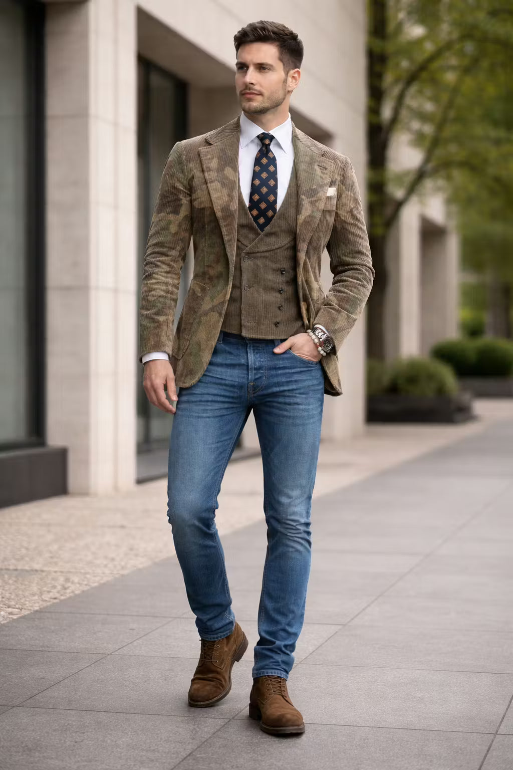 Camouflage Corduroy Textured Blazer