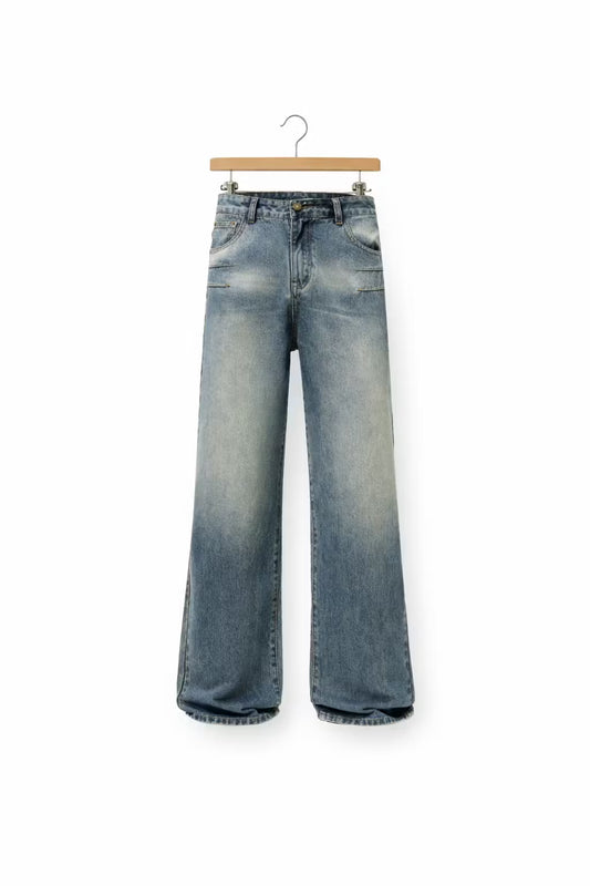 Vervaagd gewassen wijde-pijpen denim broek