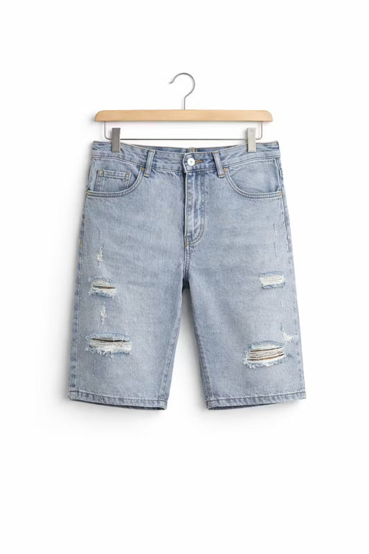 Distressed Light Wash Denim Shorts